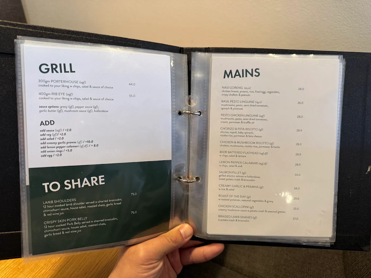 Menu, The Glasshouse Caulfield