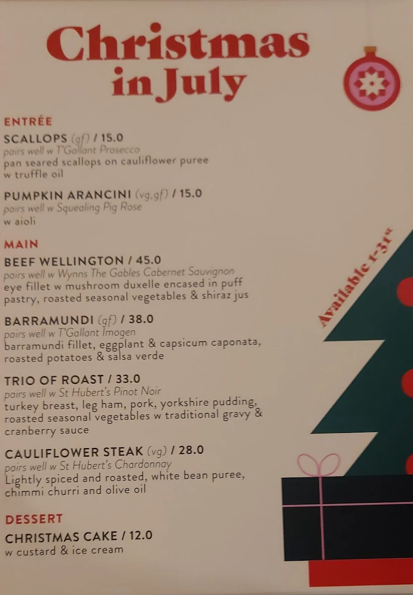 Menu, The Glasshouse Caulfield