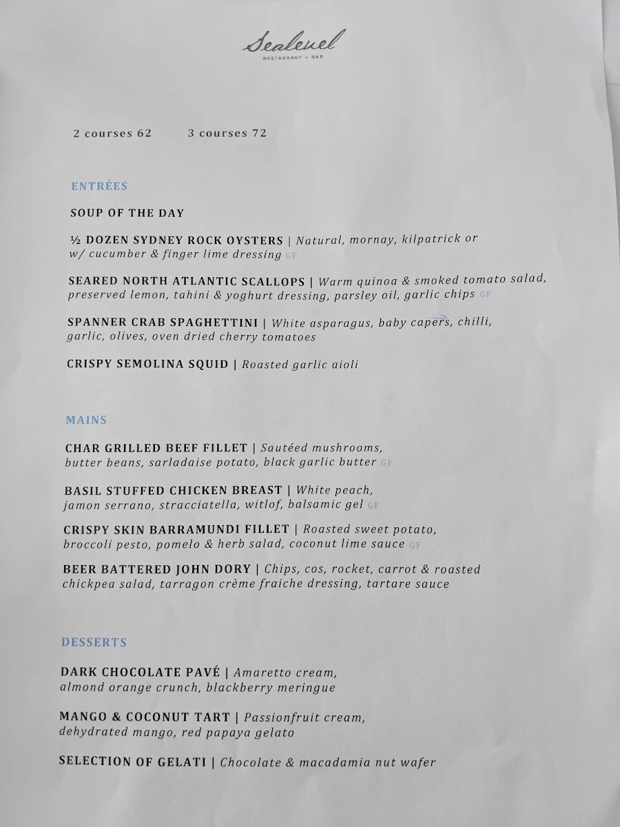 Menu, Sealevel