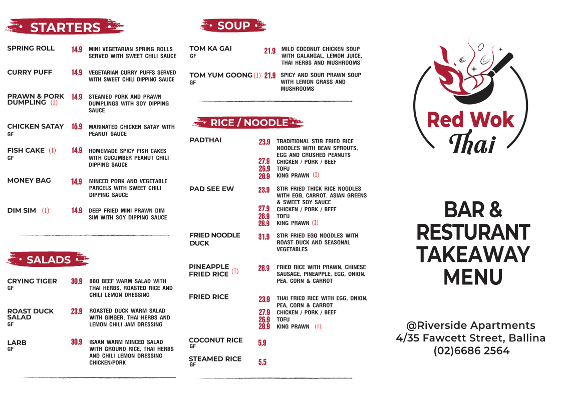 Menu, Red Wok Thai