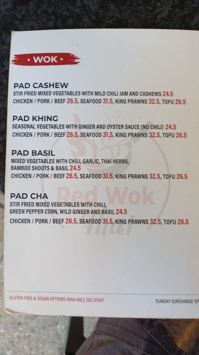 Menu, Red Wok Thai