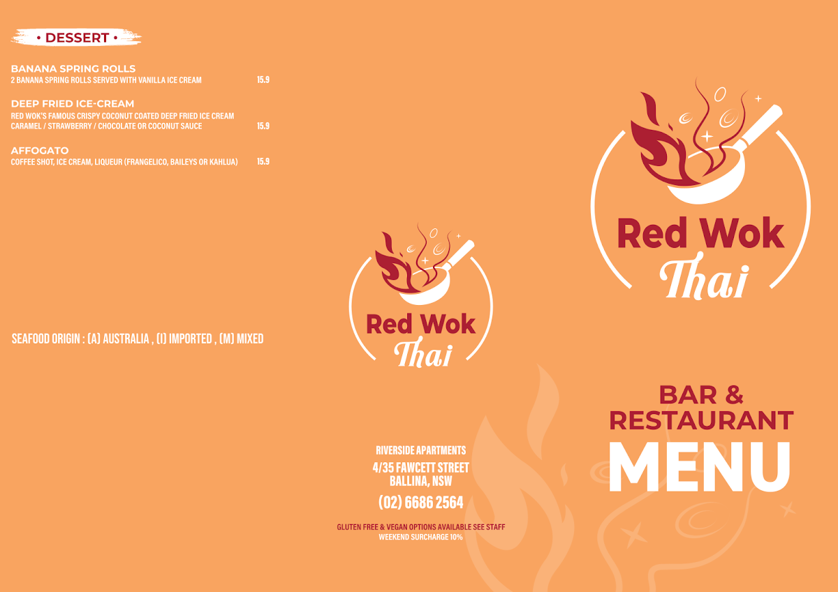 Menu, Red Wok Thai