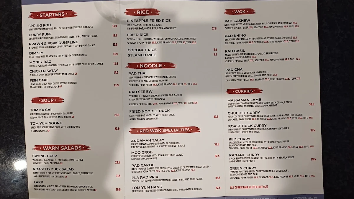 Menu, Red Wok Thai