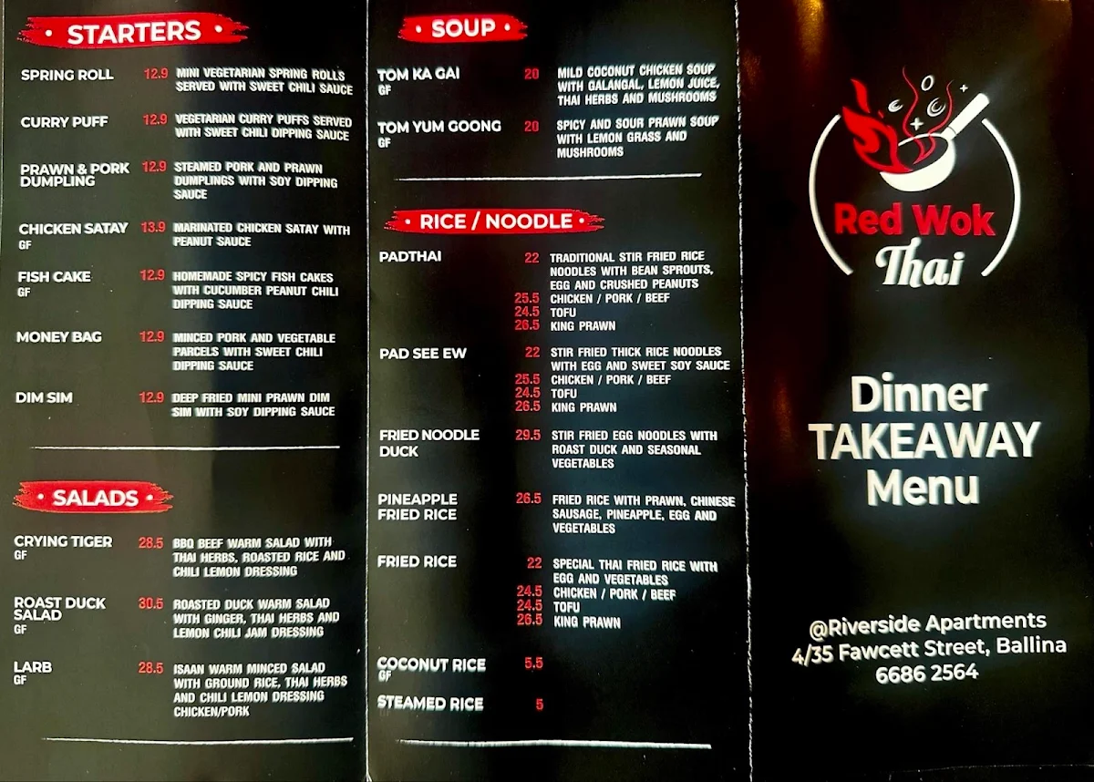Menu, Red Wok Thai