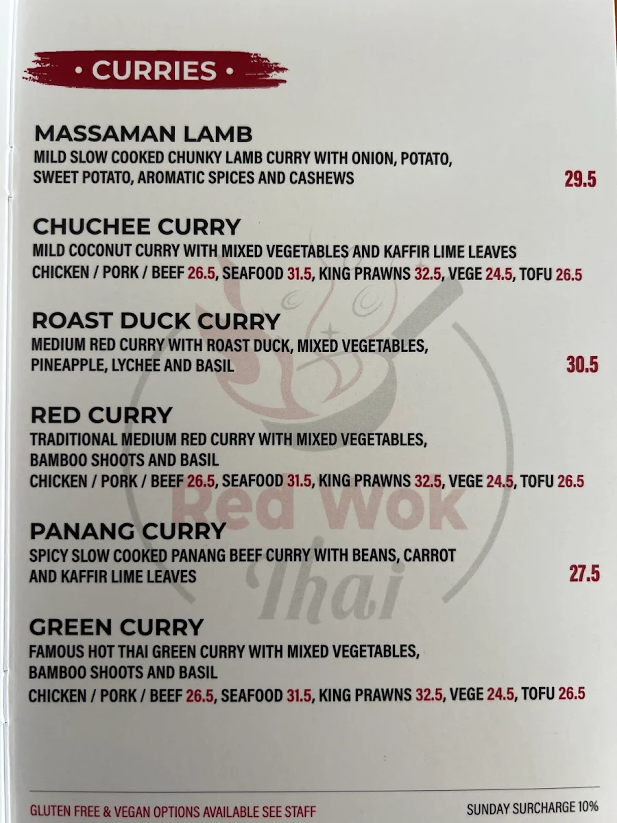 Menu, Red Wok Thai