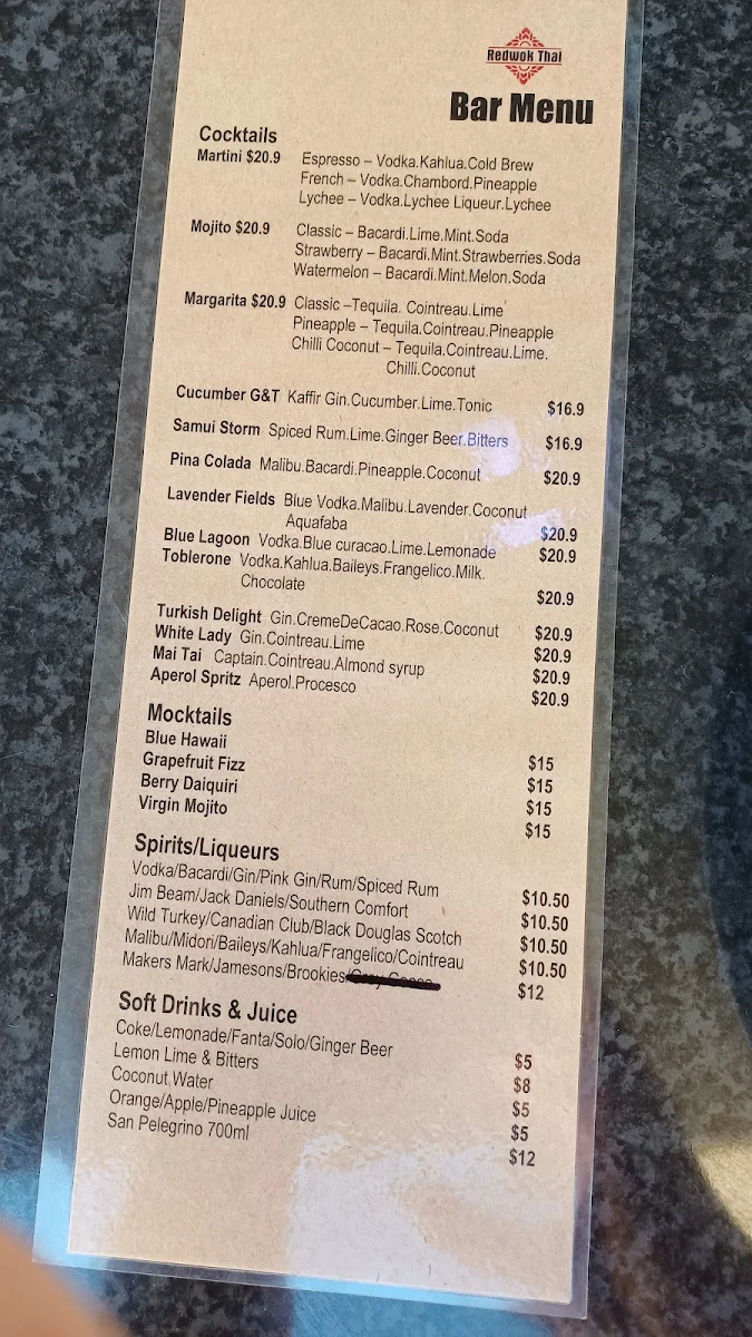 Menu, Red Wok Thai