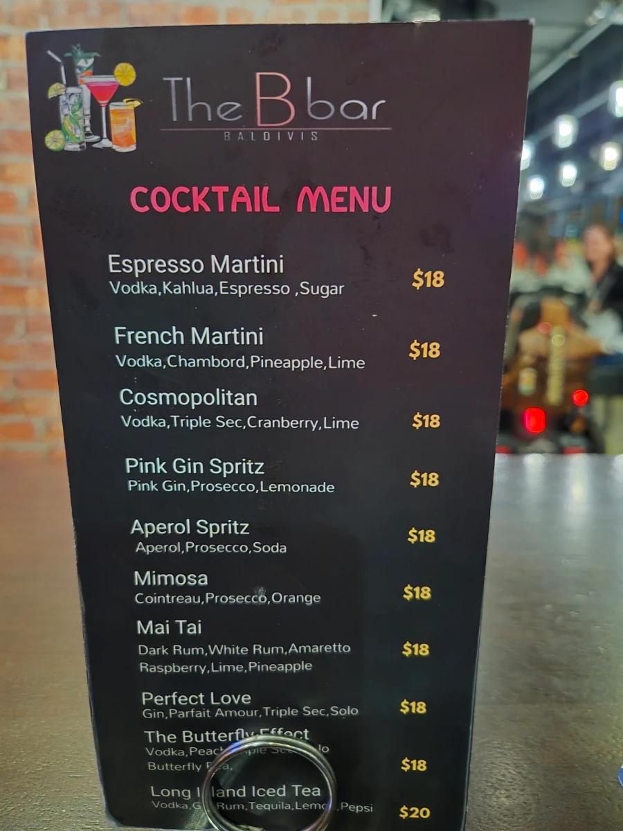 Menu, The B Bar Baldivis