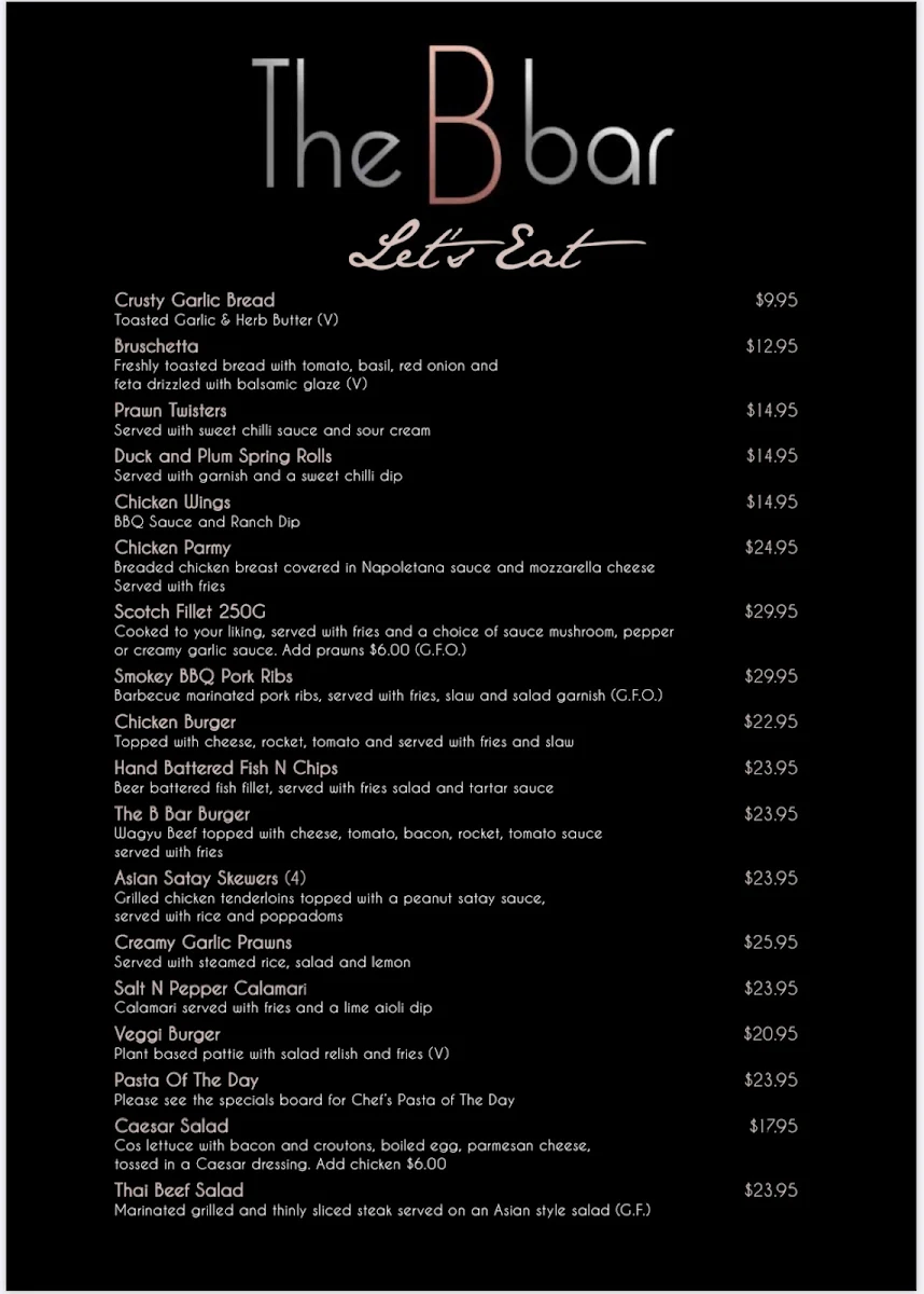 Menu, The B Bar Baldivis