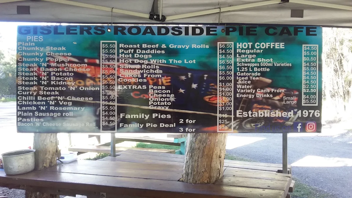 Menu, Gisler's Roadside Pie Cafe
