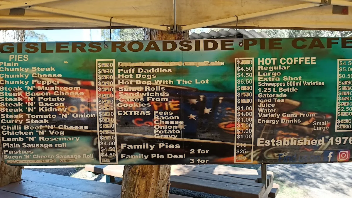 Menu, Gisler's Roadside Pie Cafe