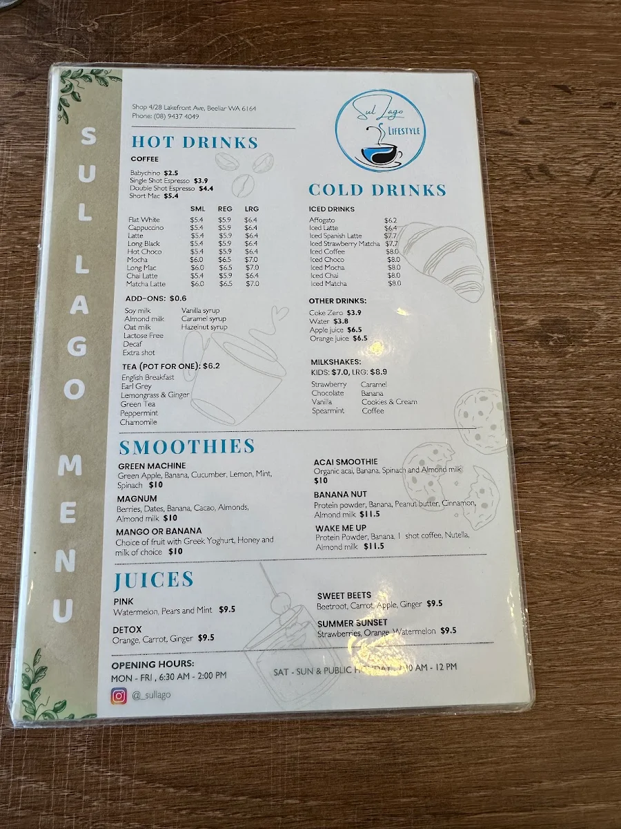 Menu, Sul Lago Lifestyle