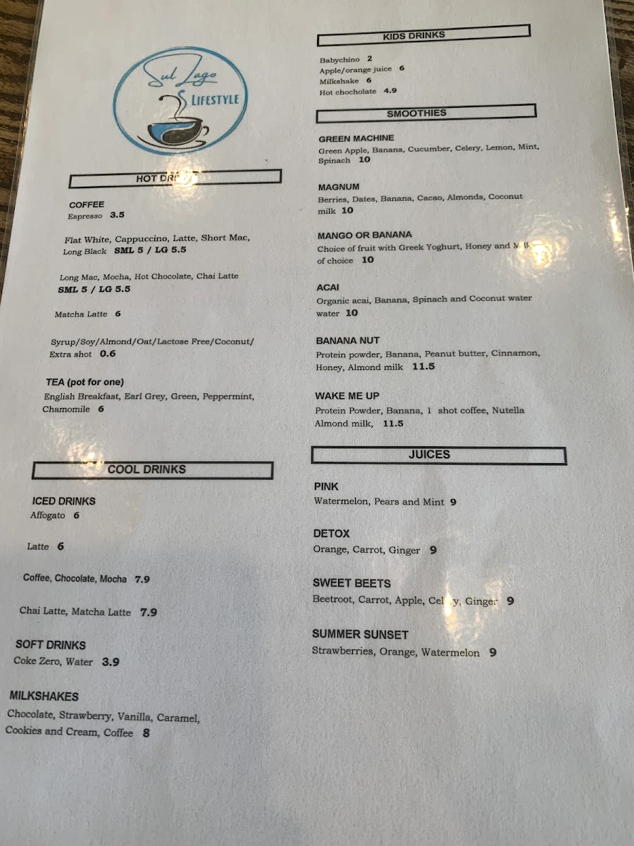 Menu, Sul Lago Lifestyle