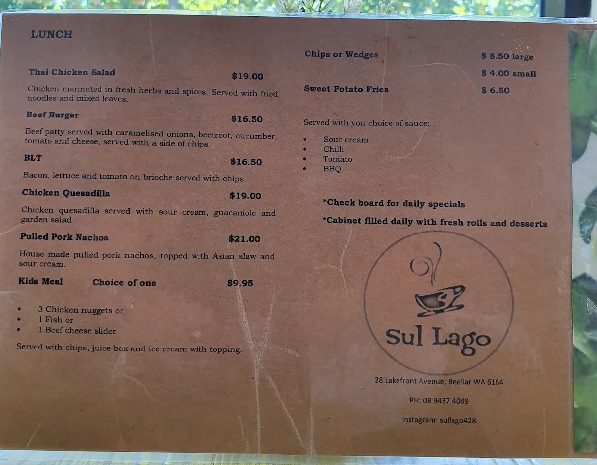 Menu, Sul Lago Lifestyle