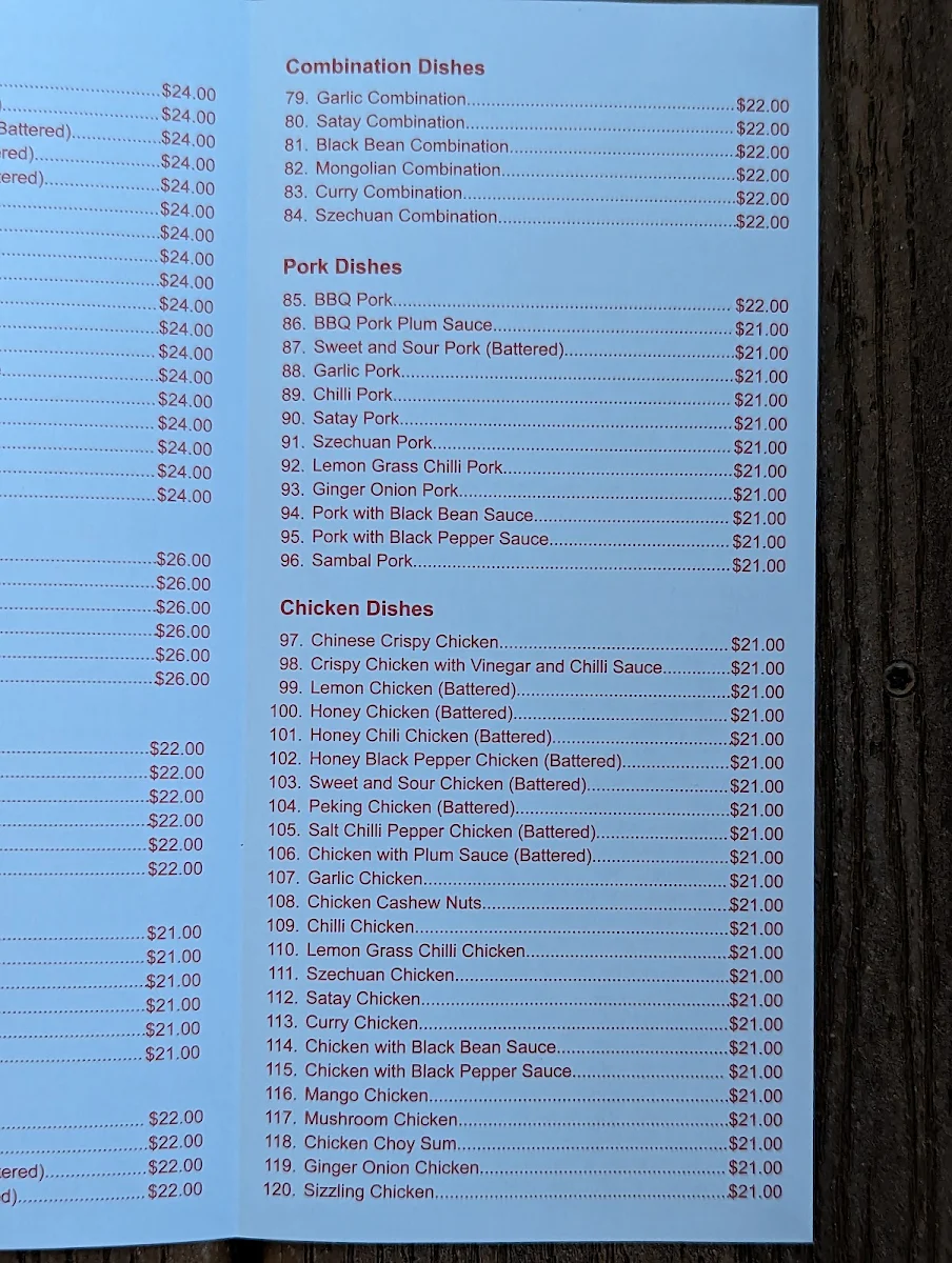 Menu, Harvest Lakes BBQ Chinese Restaurant