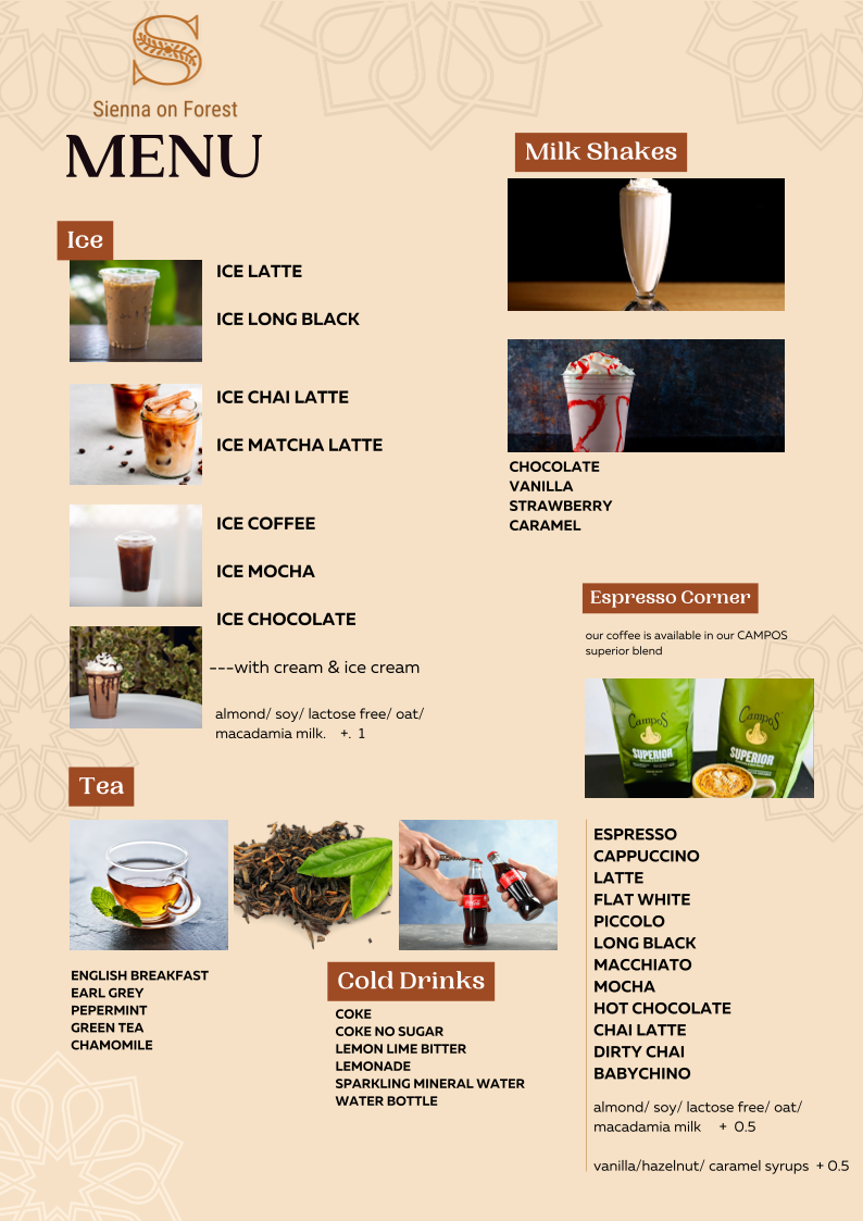 Menu, Sienna On Forest