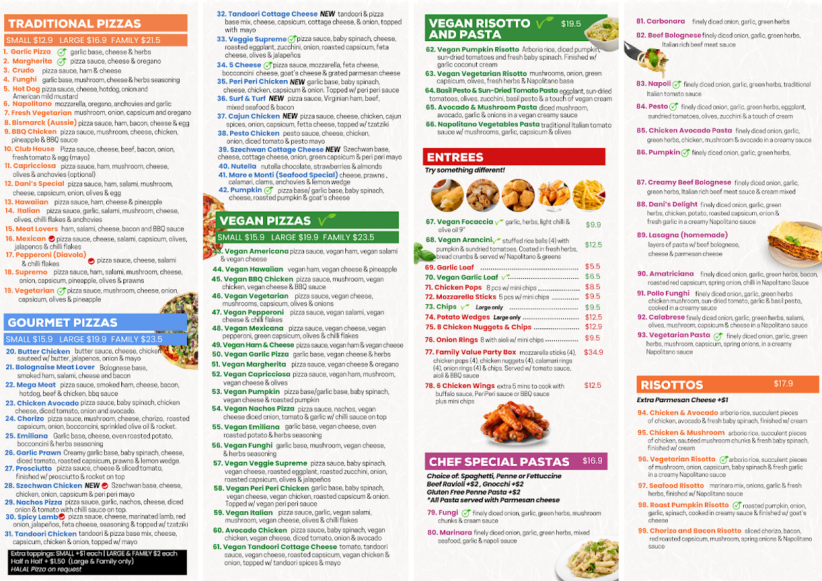 Menu, Dani's Italian Pizza & Pasta