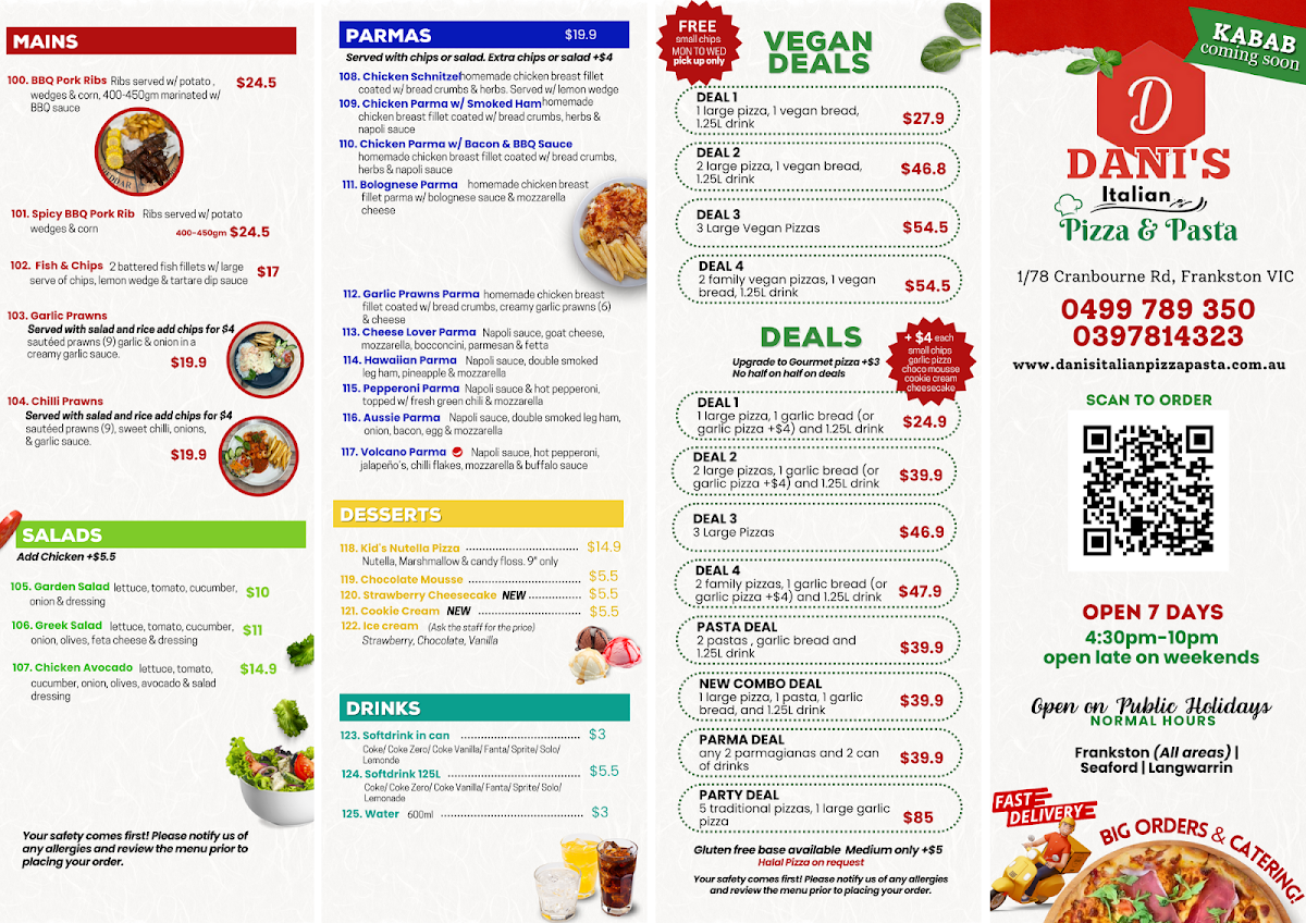Menu, Dani's Italian Pizza & Pasta