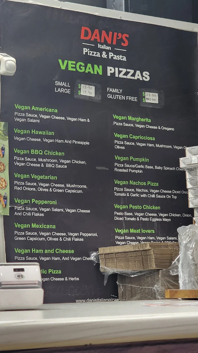Menu, Dani's Italian Pizza & Pasta
