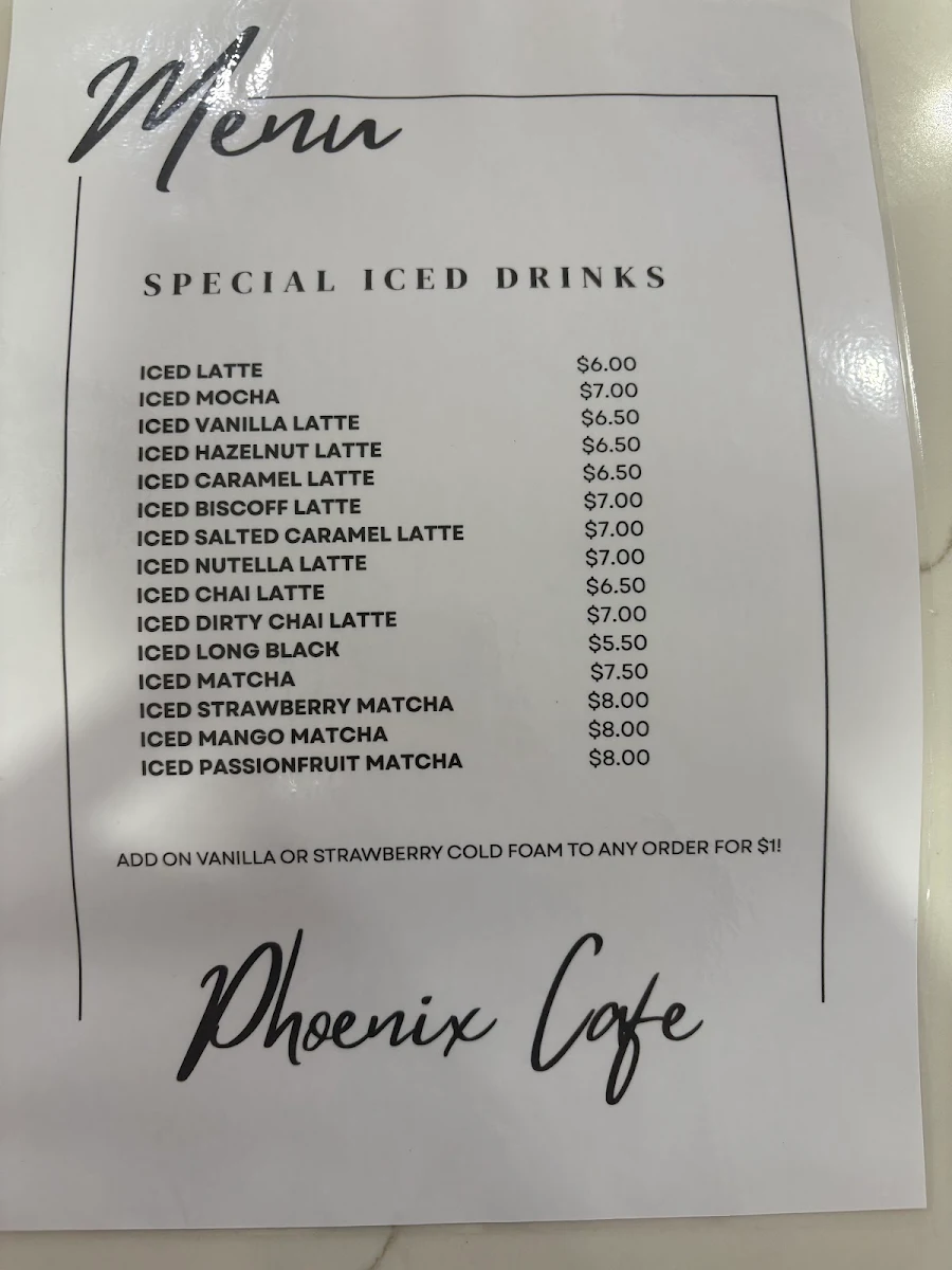 Menu, Phoenix at Engadine