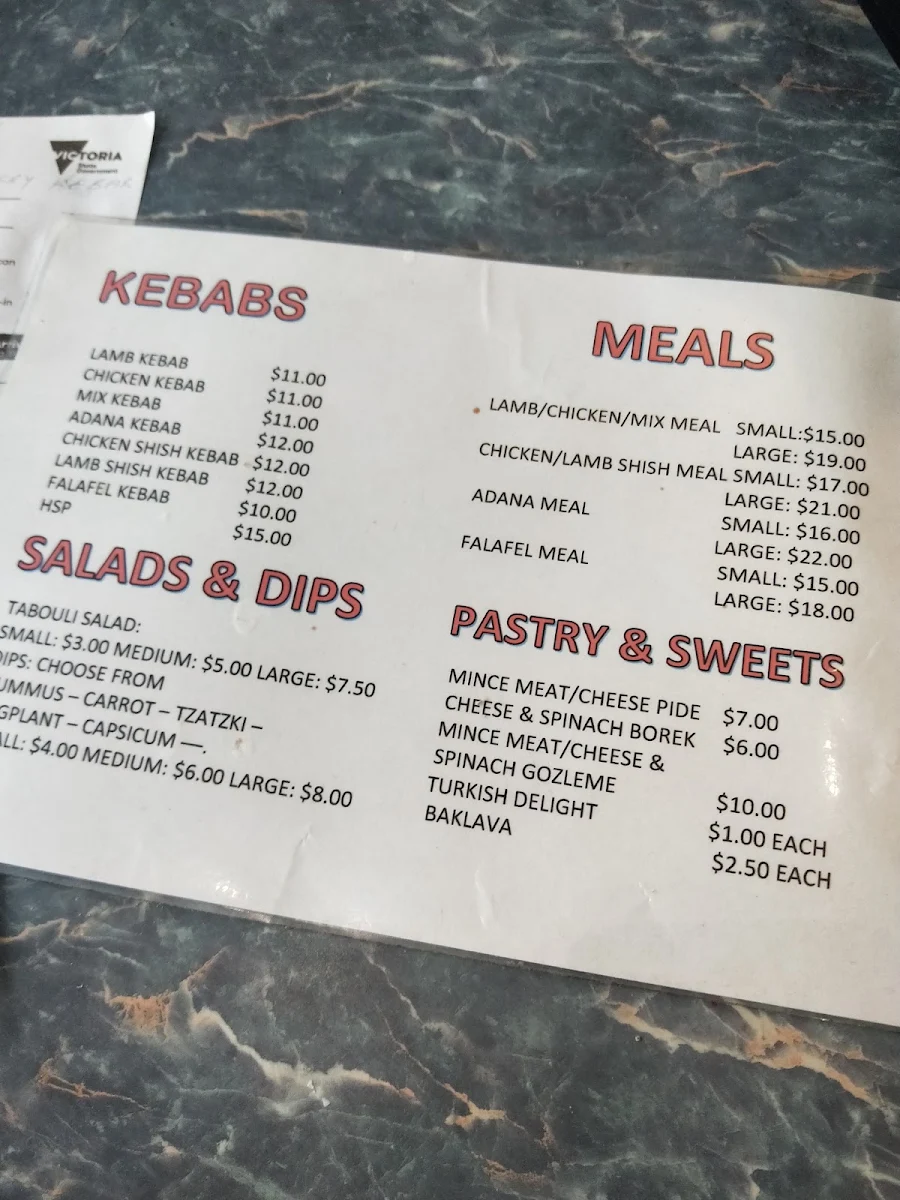 Menu, Best Turkish Bakery & Kebabs