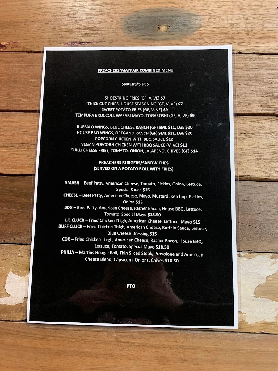 Menu, The Mayfair Bar