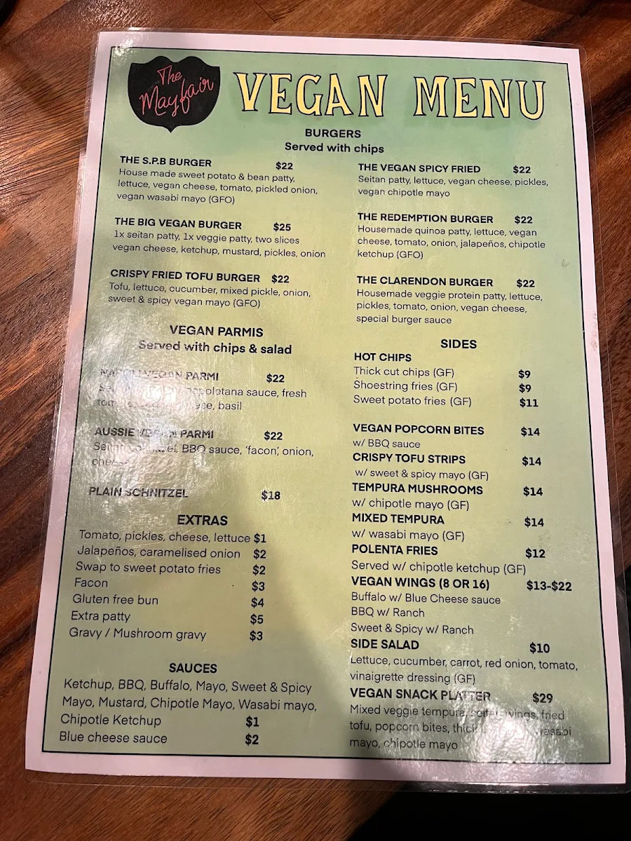 Menu, The Mayfair Bar
