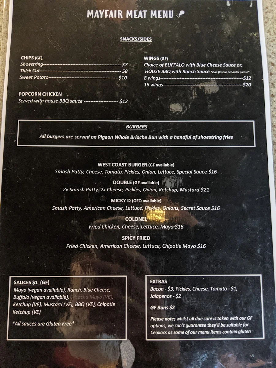 Menu, The Mayfair Bar