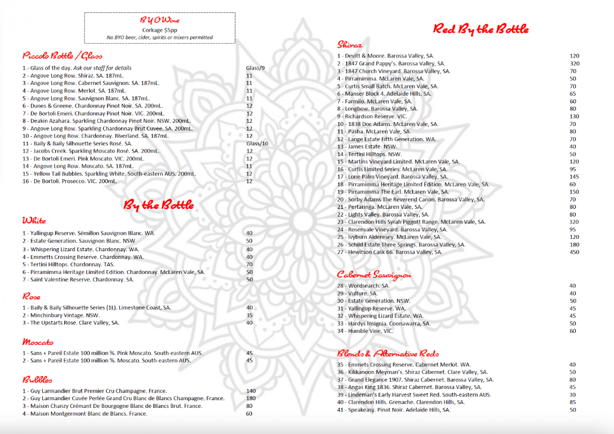 Menu, Lezizz Restaurant