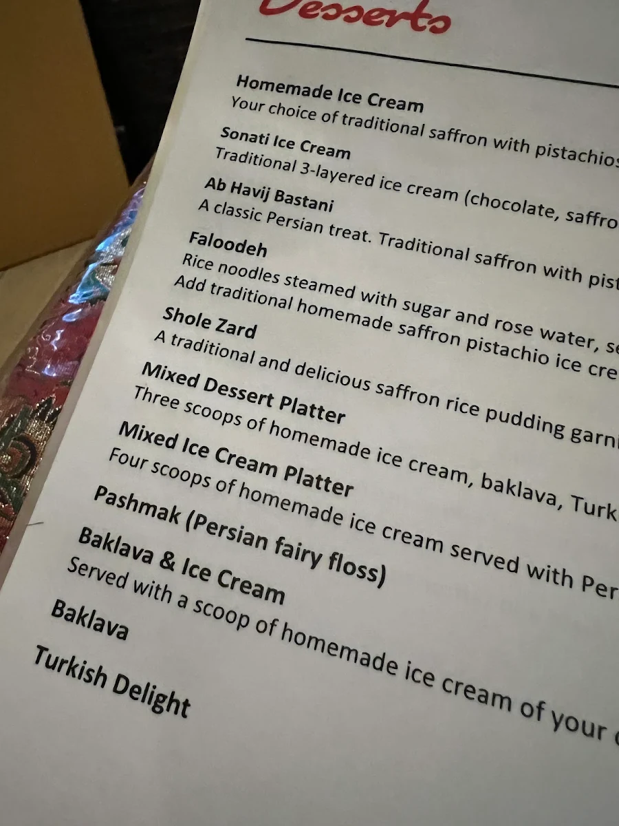 Menu, Lezizz Restaurant