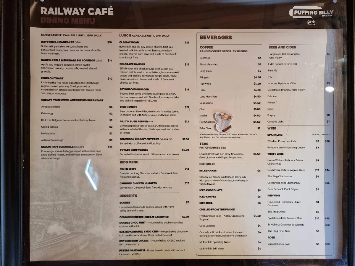 Menu, Railway Café