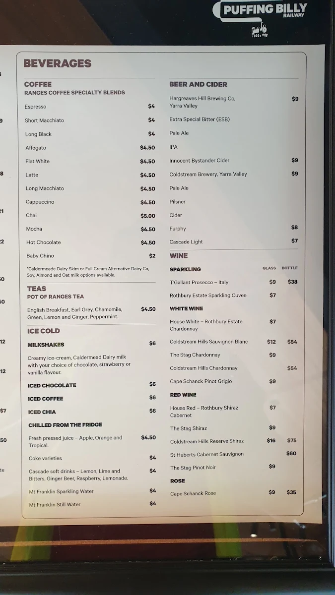 Menu, Railway Café