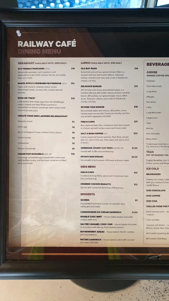 Menu, Railway Café