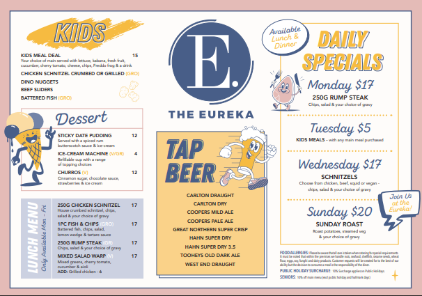Menu, Eureka Tavern