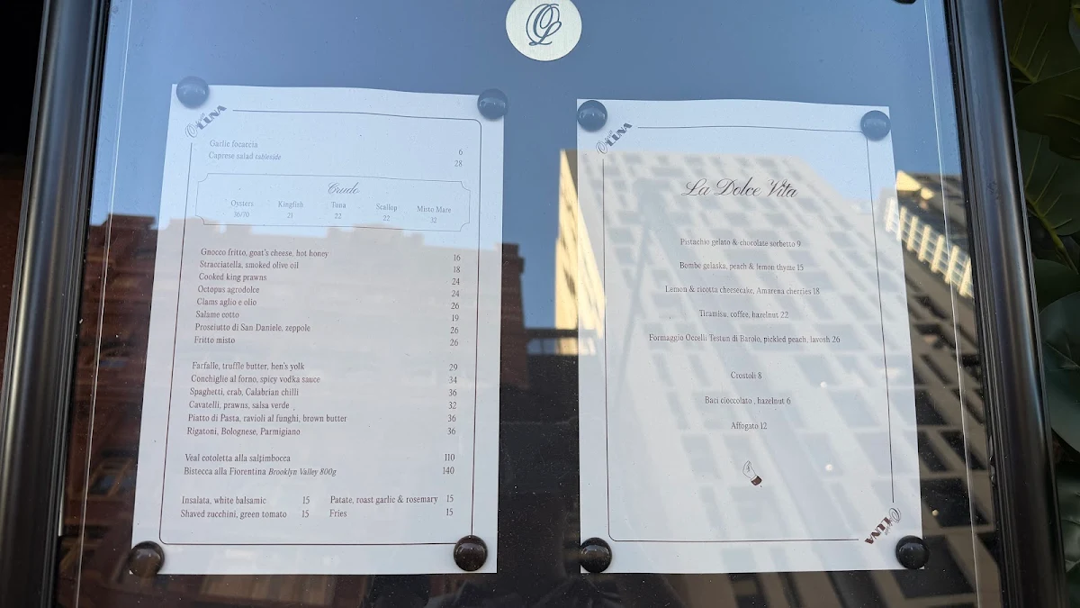 Menu, Osteria Luna