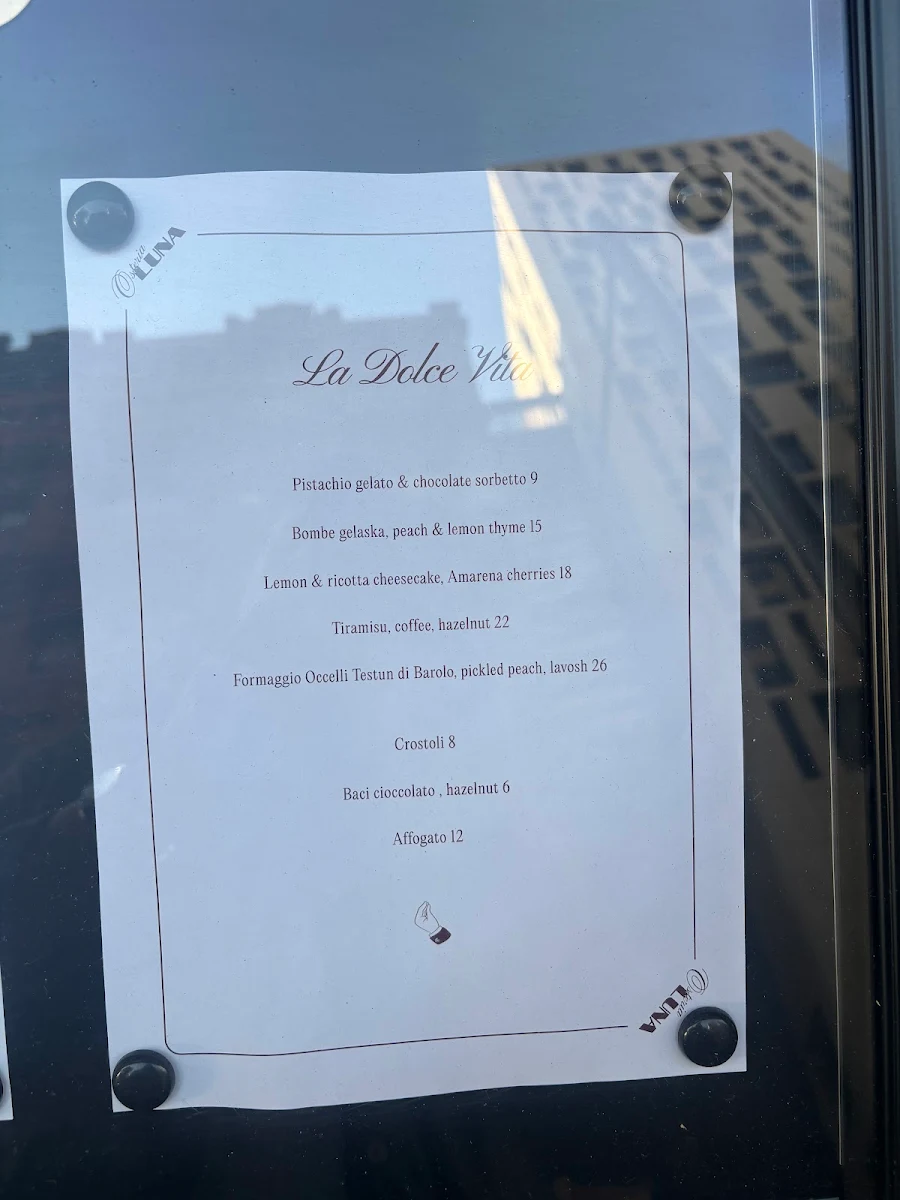 Menu, Osteria Luna