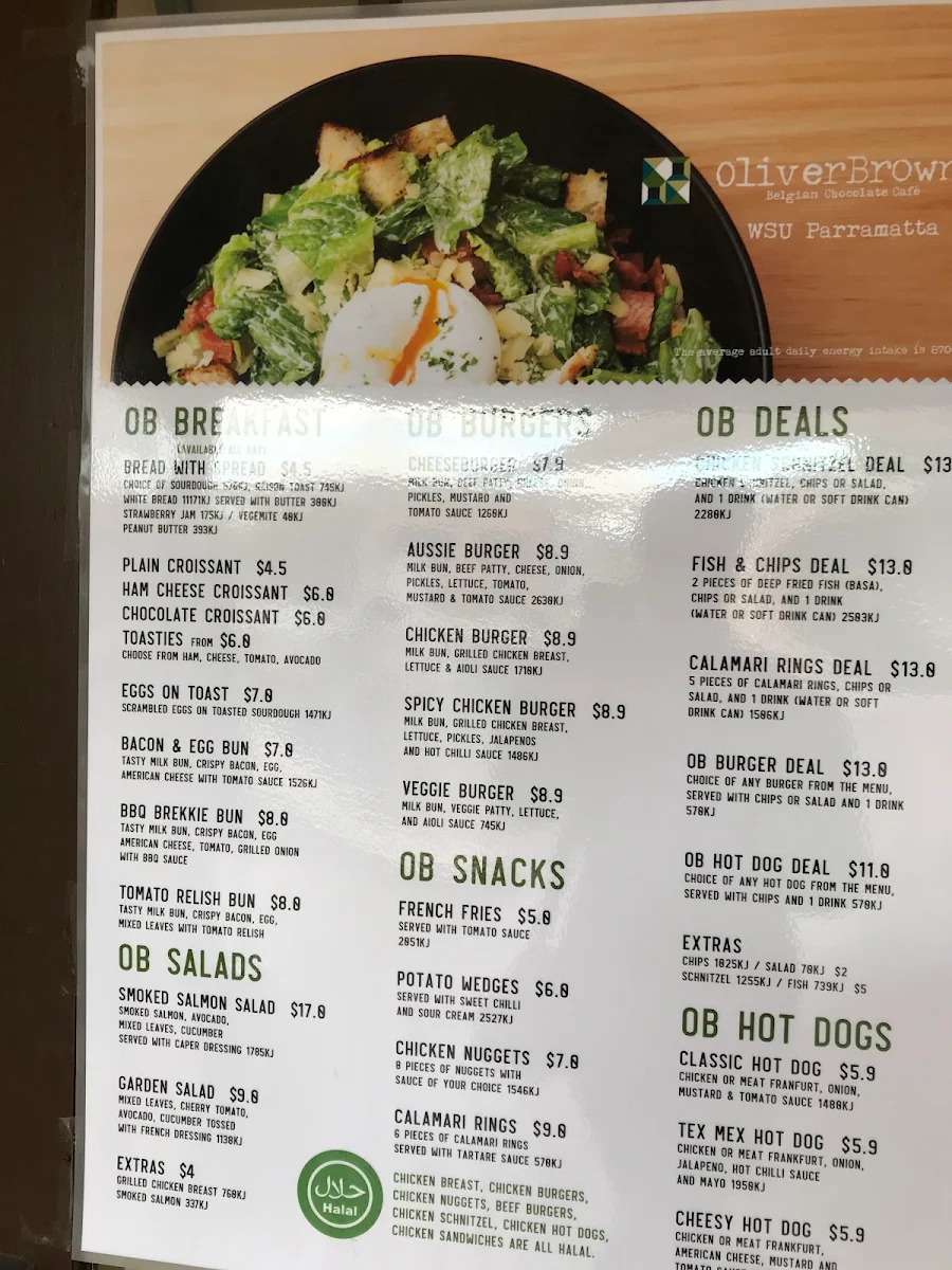 Menu, Oliver Brown WSU Parramatta