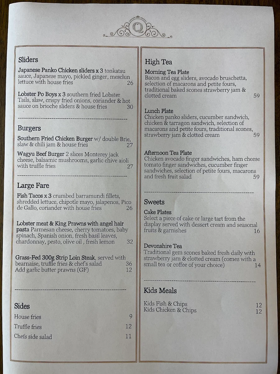 Menu, Queen St Cafe Berry
