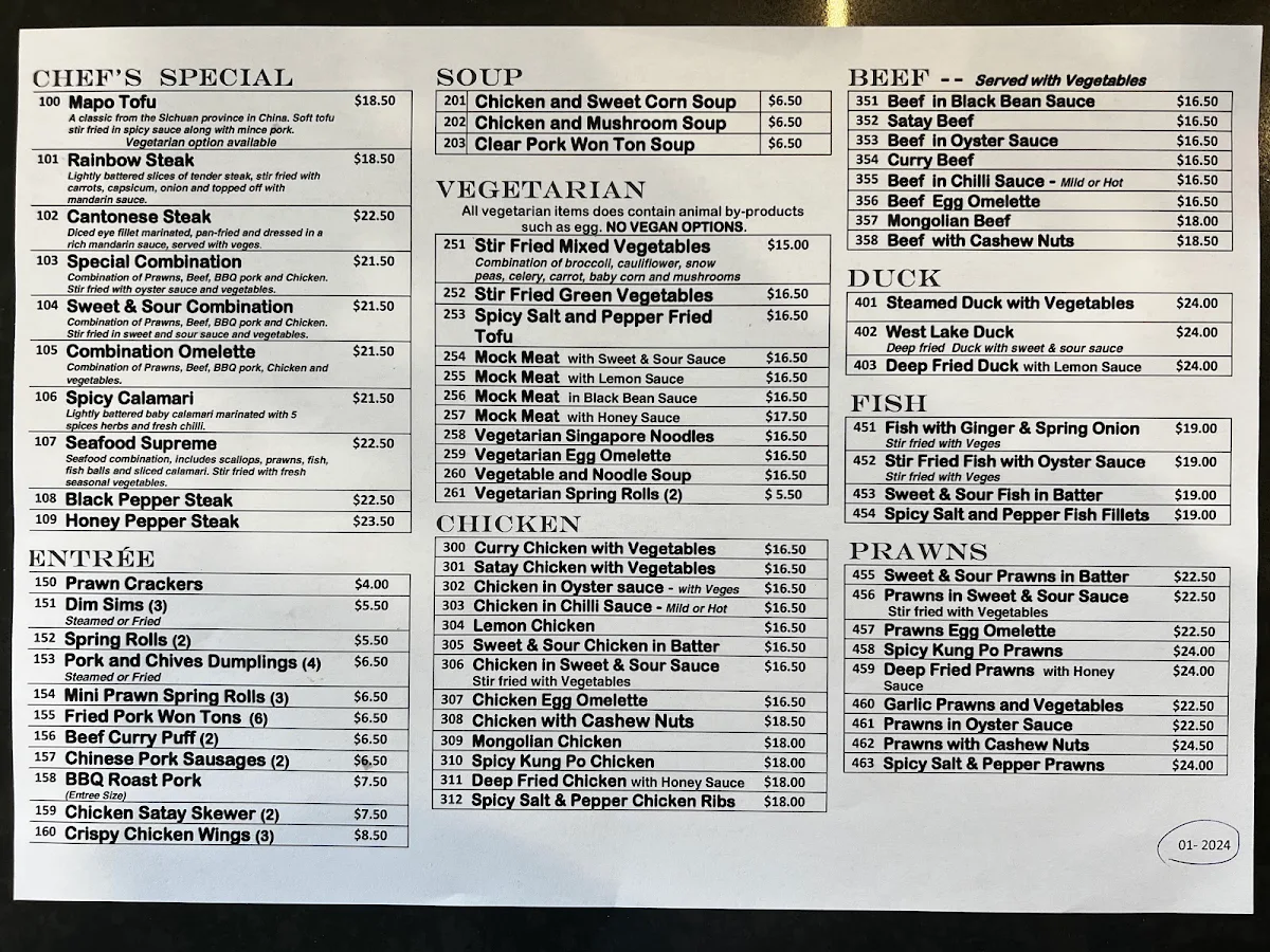 Menu, Brenda’s Heatherhill Asian Kitchen