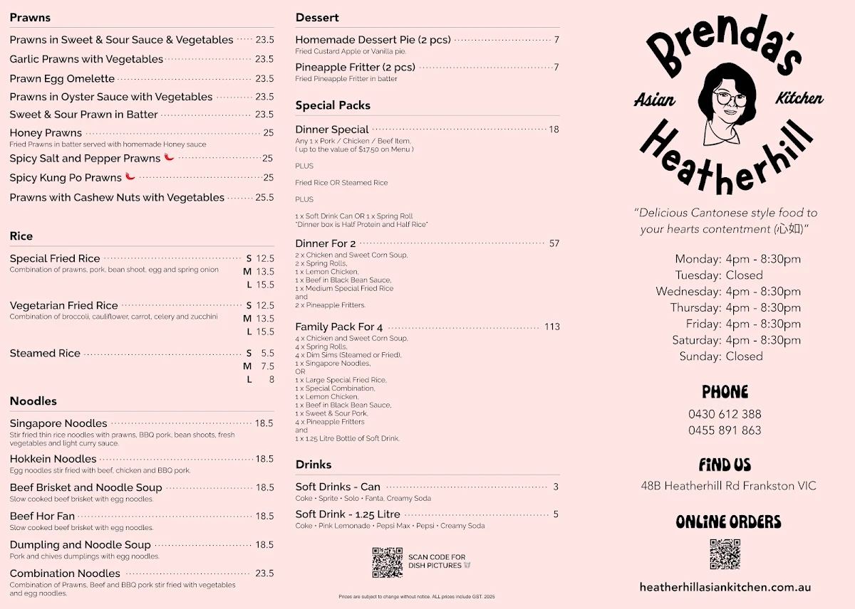 Menu, Brenda’s Heatherhill Asian Kitchen