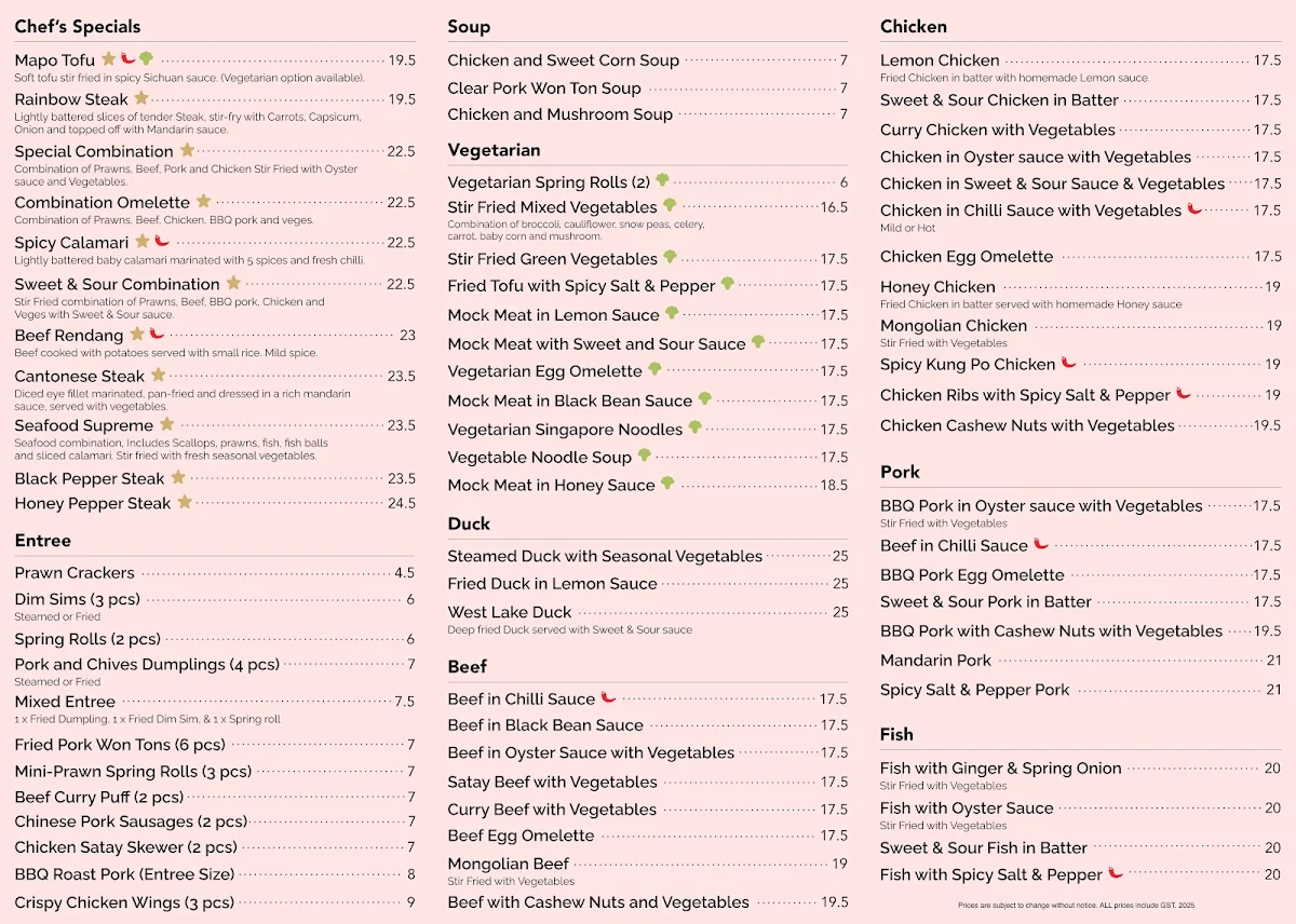 Menu, Brenda’s Heatherhill Asian Kitchen