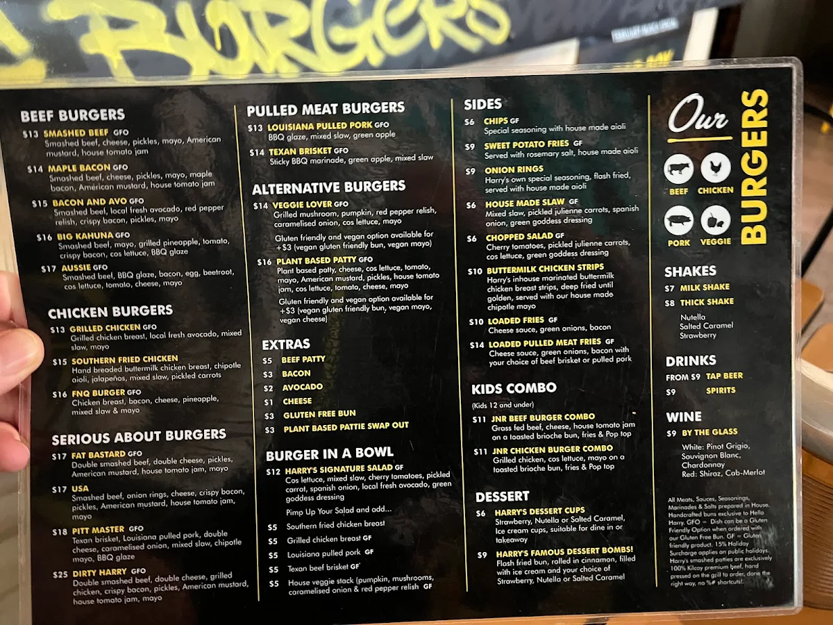 Menu, Hello Harry The Burger Joint (Dickson)