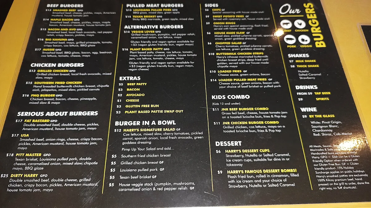 Menu, Hello Harry The Burger Joint (Dickson)