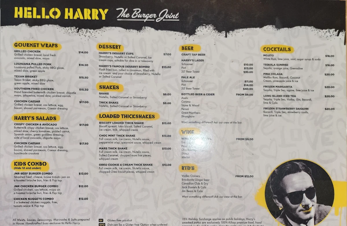 Menu, Hello Harry The Burger Joint (Dickson)