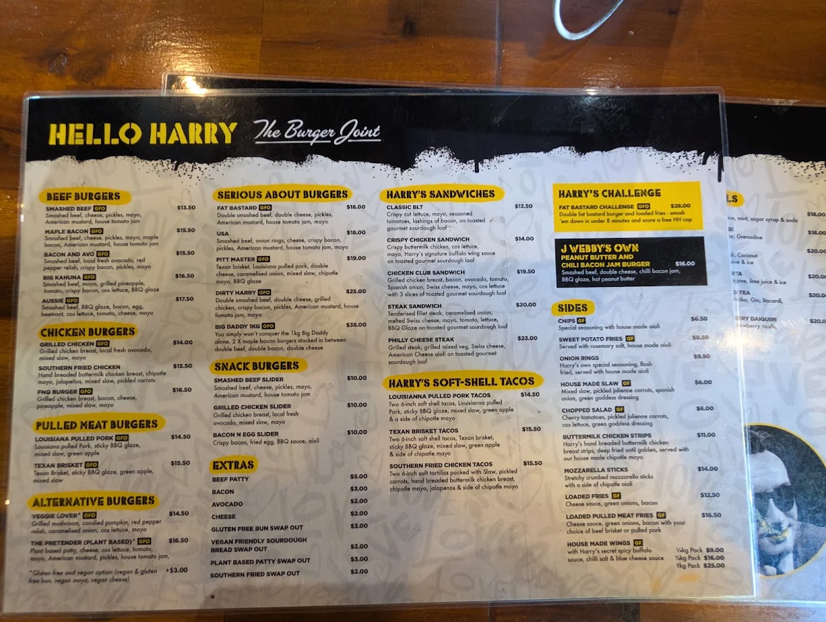 Menu, Hello Harry The Burger Joint (Dickson)