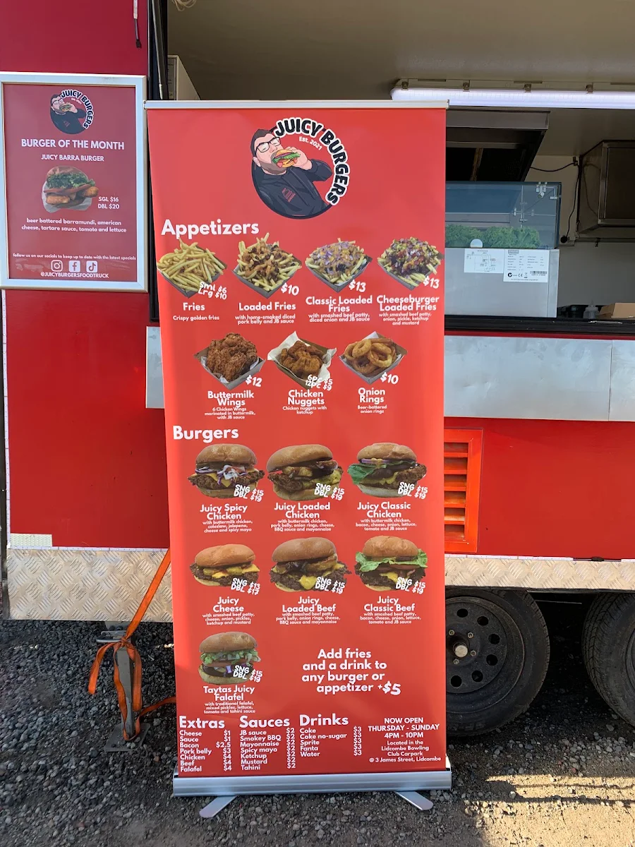 Menu, Juicy Burgers