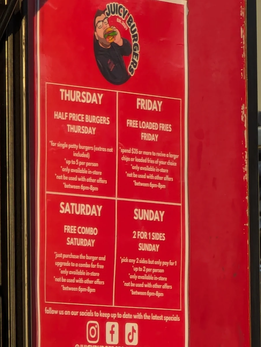 Menu, Juicy Burgers