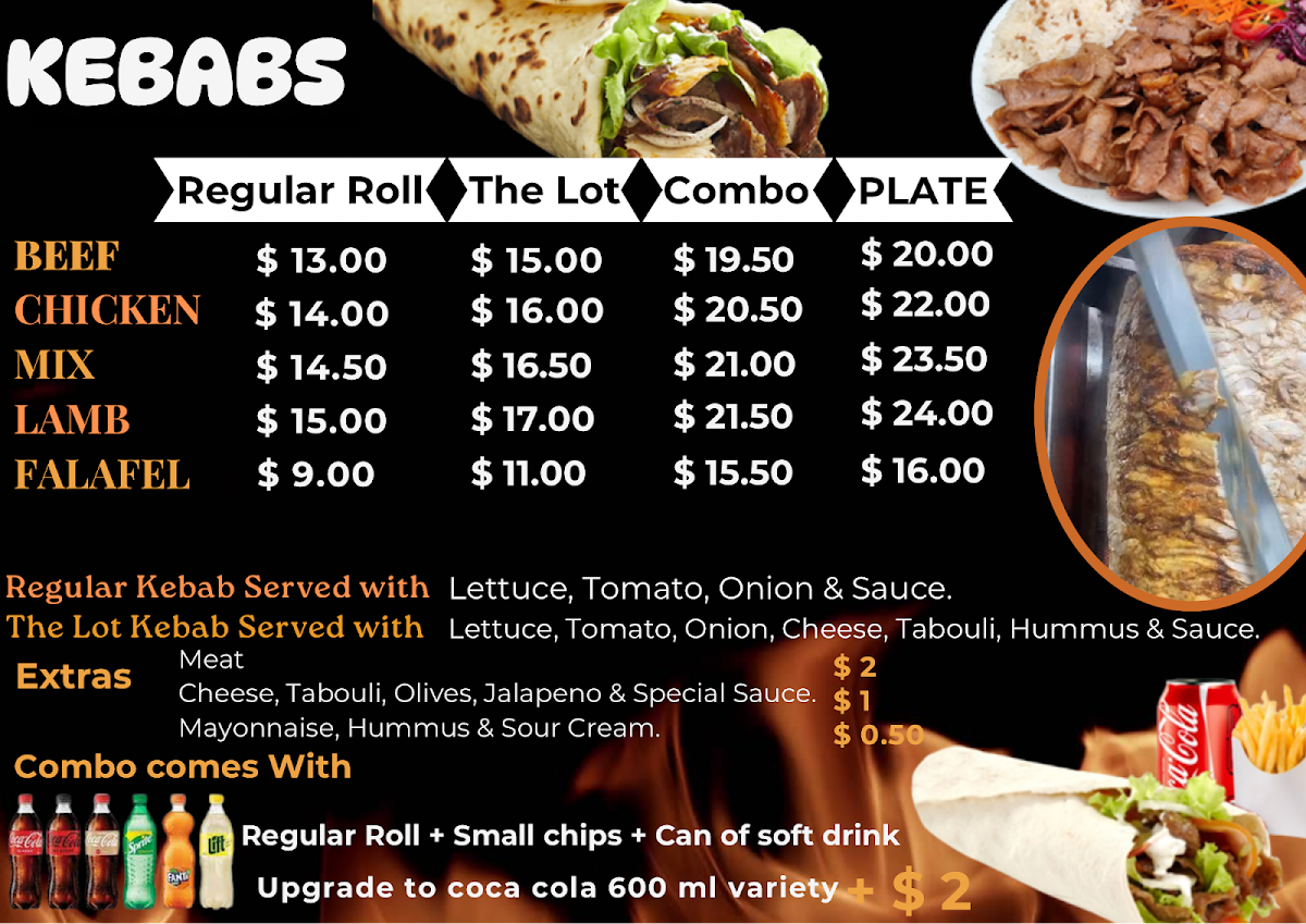 Menu, Bankstown Kebab House