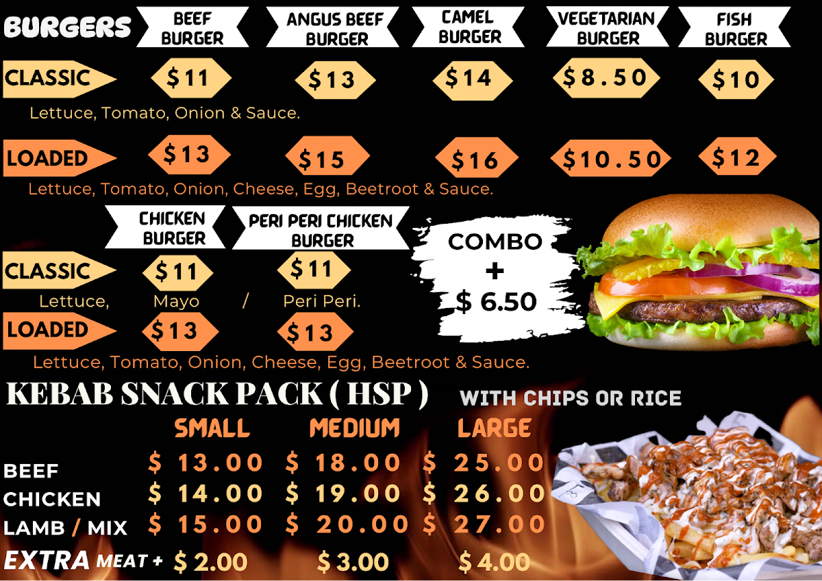 Menu, Bankstown Kebab House