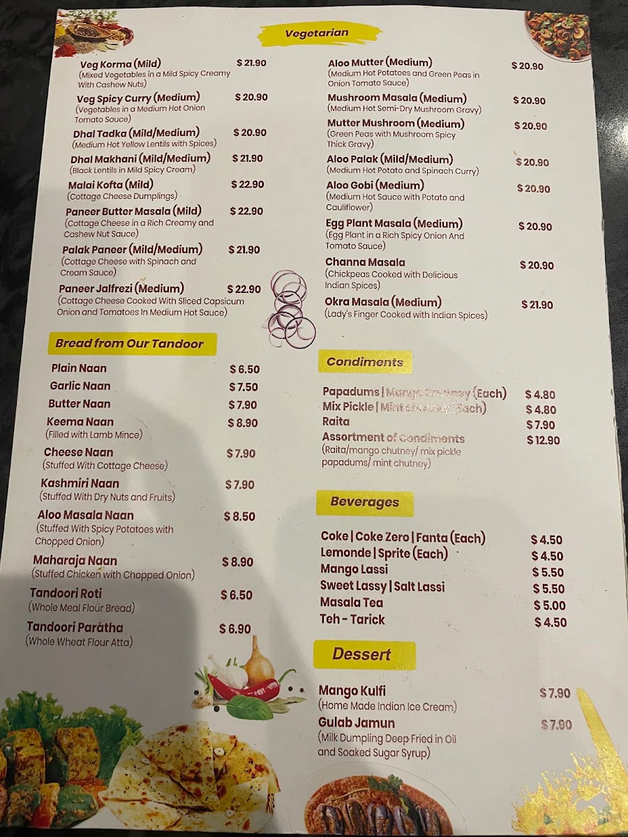 Menu, D'Tandoori Indian Restaurant