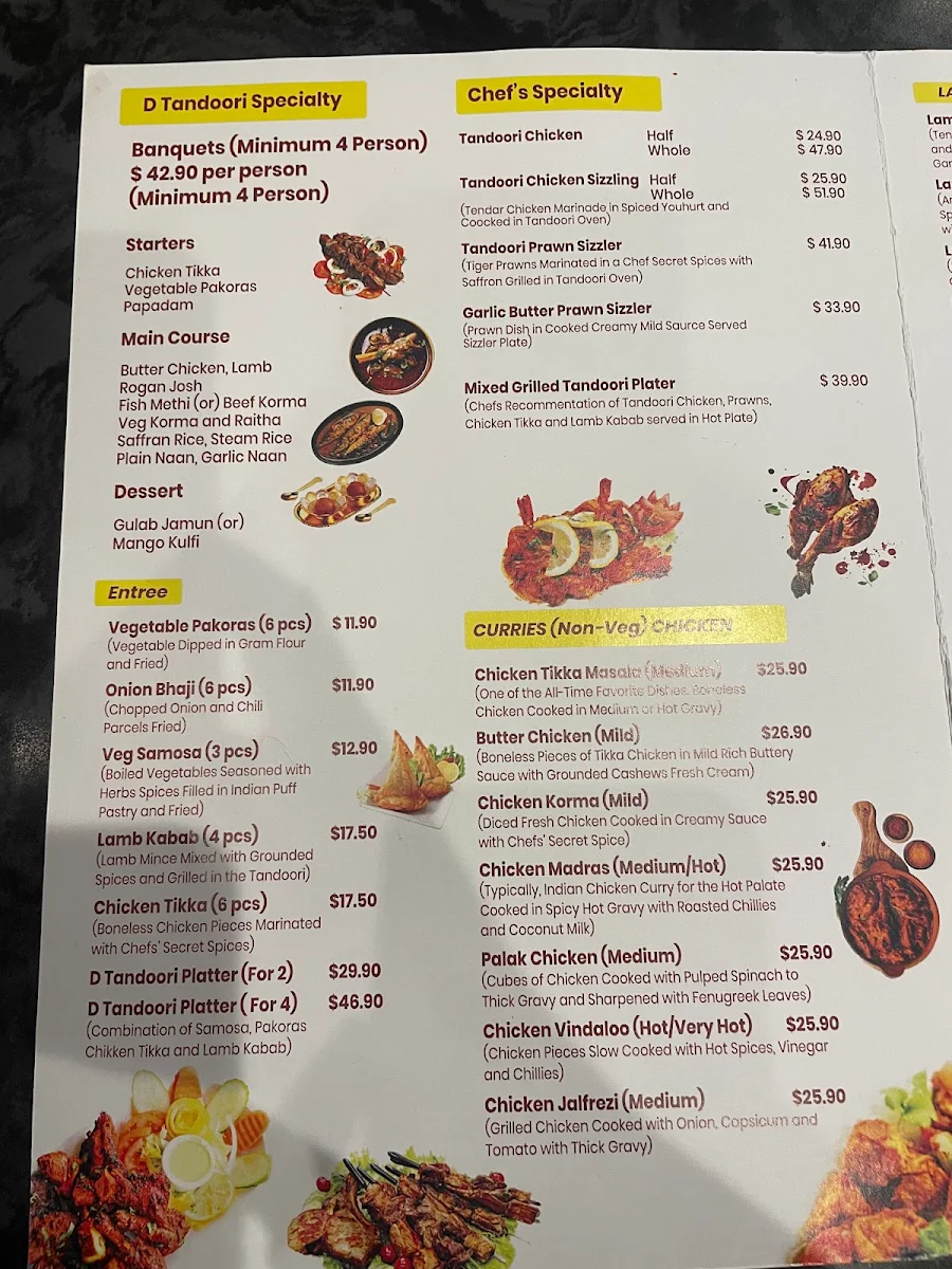 Menu, D'Tandoori Indian Restaurant